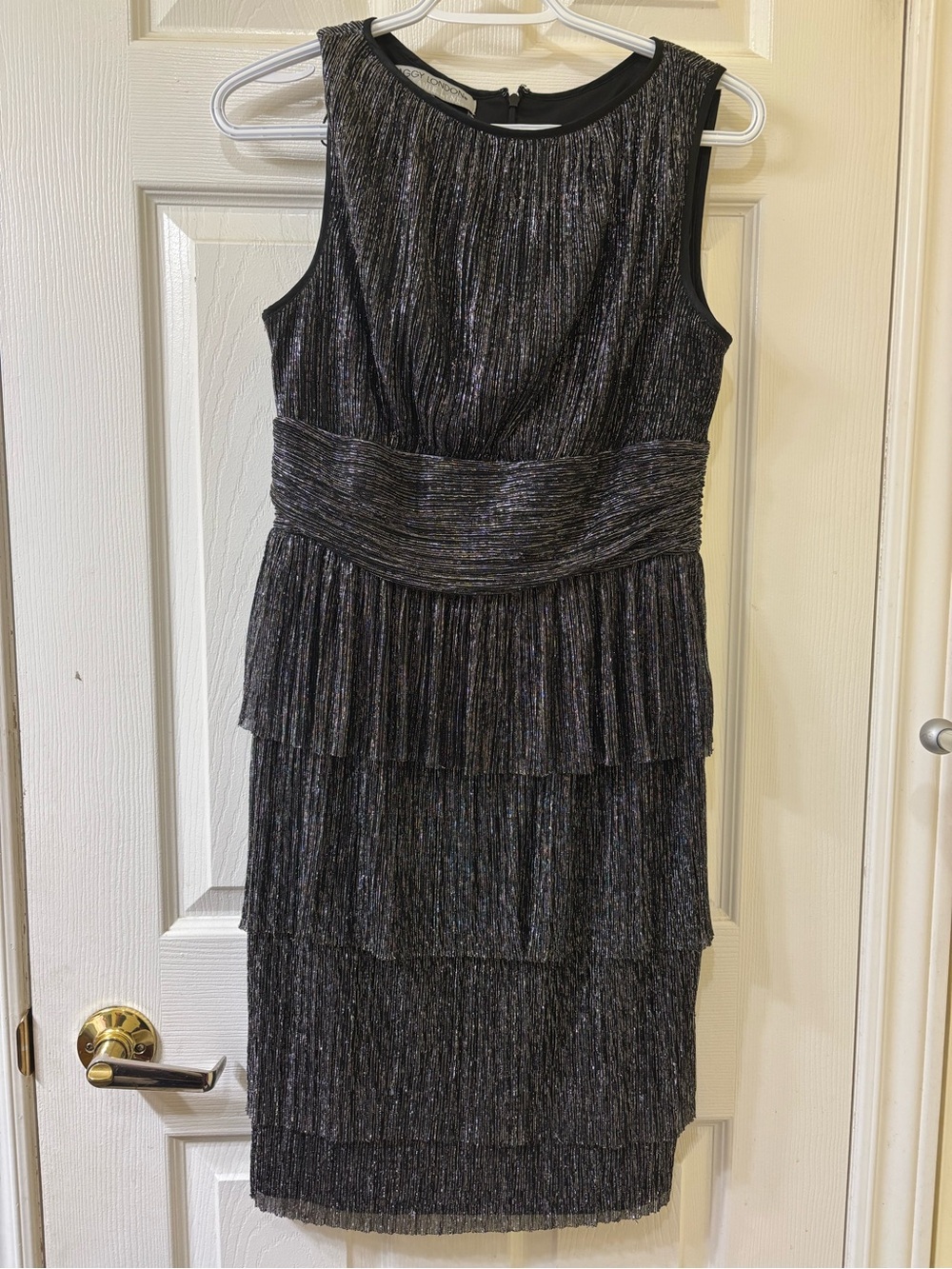 Maggy London Metallic Charcoal Tiered Cocktail Dress